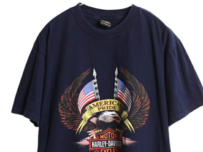 00s USA製 ハーレー ダビッドソン 両面 プリント 半袖 Tシャツ メンズ L オールド オフィシャル イーグル ファイヤー 星条旗 バイク アート