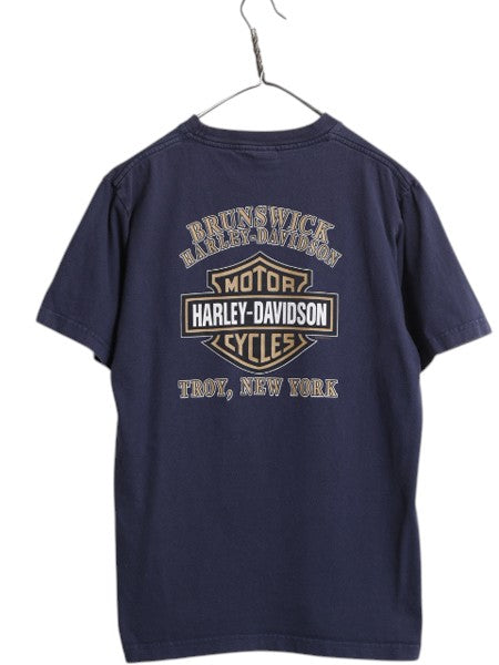 00s USA製 ハーレー ダビッドソン 両面 プリント 半袖 Tシャツ メンズ L / オールド オフィシャル ロゴ イラスト バイク ヘビーウェイト 紺