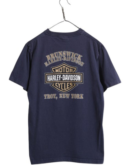 00s USA製 ハーレー ダビッドソン 両面 プリント 半袖 Tシャツ メンズ L / オールド オフィシャル ロゴ イラスト バイク ヘビーウェイト 紺