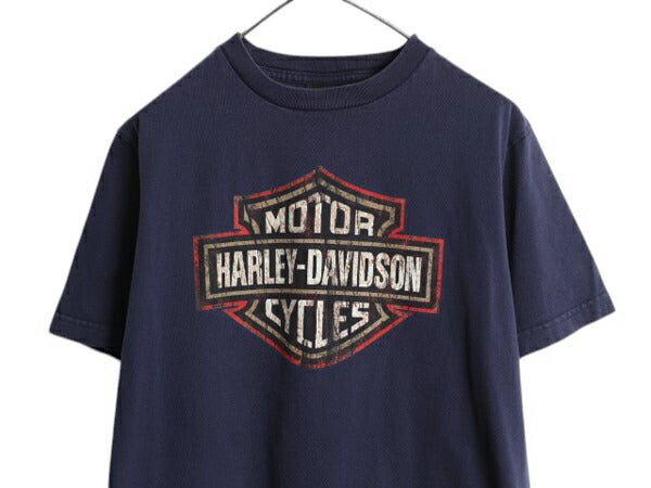 00s USA製 ハーレー ダビッドソン 両面 プリント 半袖 Tシャツ メンズ L / オールド オフィシャル ロゴ イラスト バイク ヘビーウェイト 紺