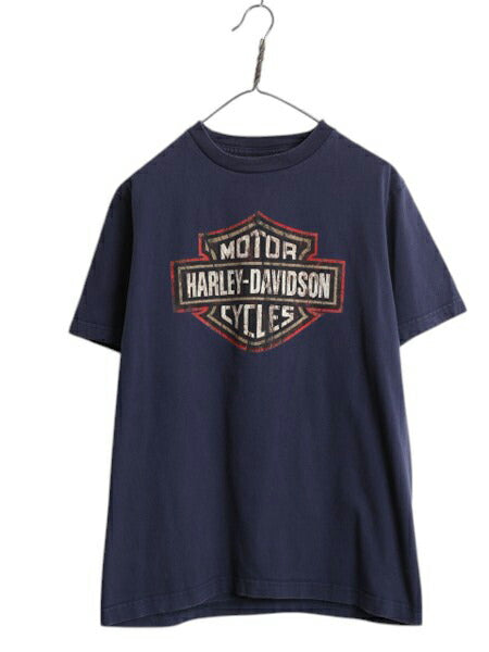 00s USA製 ハーレー ダビッドソン 両面 プリント 半袖 Tシャツ メンズ L / オールド オフィシャル ロゴ イラスト バイク ヘビーウェイト 紺