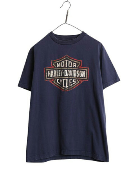 00s USA製 ハーレー ダビッドソン 両面 プリント 半袖 Tシャツ メンズ L / オールド オフィシャル ロゴ イラスト バイク ヘビーウェイト 紺
