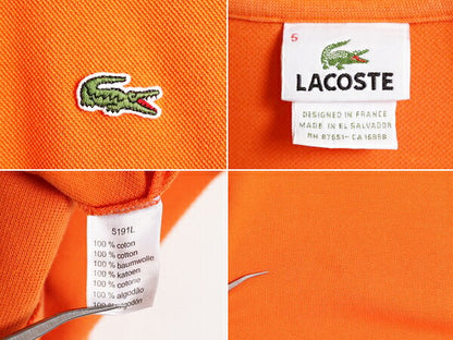 フランス 企画 ラコステ 鹿の子 半袖 ポロシャツ 5 メンズ L 程/ LACOSTE 半袖シャツ ワンポイント ワニ刺繍 ボックス シルエット オレンジ