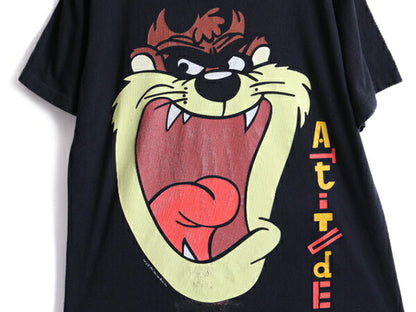 90s USA製 ■ ワーナー タズマニアンデビル プリント 半袖 Tシャツ ( メンズ レディース L ) 古着 90年代 オールド ルーニー テューンズ 黒