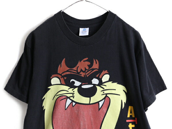 90s USA製 ■ ワーナー タズマニアンデビル プリント 半袖 Tシャツ ( メンズ レディース L ) 古着 90年代 オールド ルーニー テューンズ 黒