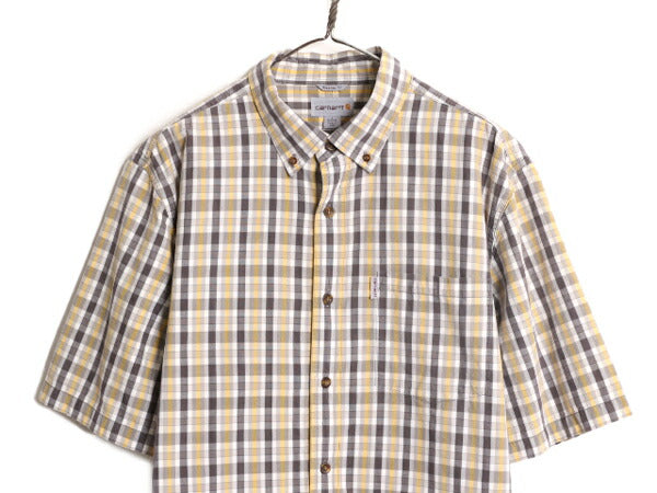 US企画 カーハート チェック ボタンダウン 半袖 シャツ メンズ L / Carhartt ワーク 半袖シャツ ポケット付き マルチカラー コットン 廃盤