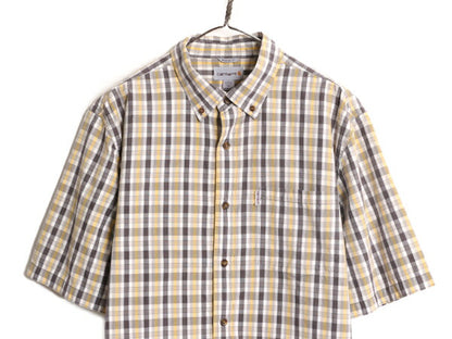 US企画 カーハート チェック ボタンダウン 半袖 シャツ メンズ L / Carhartt ワーク 半袖シャツ ポケット付き マルチカラー コットン 廃盤