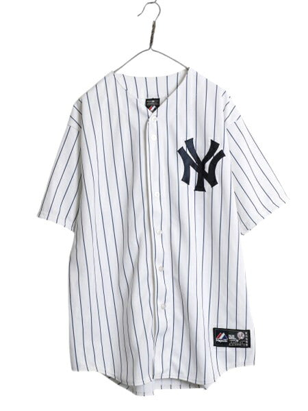 ヤンキース ベースボール シャツ メンズ XL / MLB オフィシャル マジェスティック 大リーグ ユニフォーム ゲームシャツ 重ね着 半袖シャツ