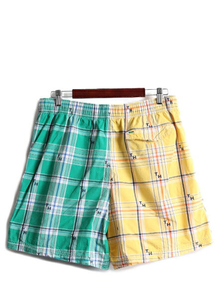 00s ■ トミーヒルフィガー クレイジー パターン チェック ショートパンツ メンズ L / TOMMY HILFIGER ショーツ 短パン 海パン スイム 総柄