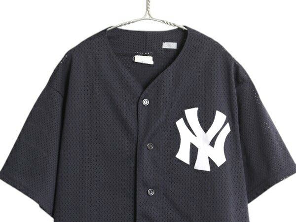 USA製 ヤンキース ベースボール シャツ メンズ L / 古着 MLB オフィシャル マジェスティック 大リーグ ユニフォーム メッシュ ゲームシャツ