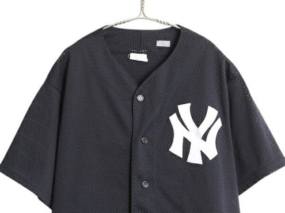 USA製 ヤンキース ベースボール シャツ メンズ L / 古着 MLB オフィシャル マジェスティック 大リーグ ユニフォーム メッシュ ゲームシャツ