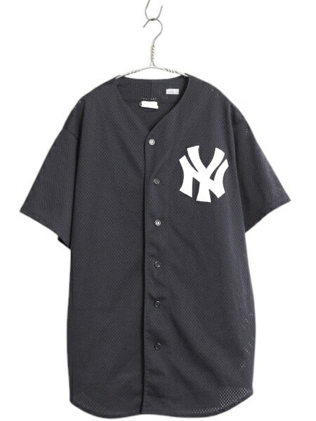 USA製 ヤンキース ベースボール シャツ メンズ L / 古着 MLB オフィシャル マジェスティック 大リーグ ユニフォーム メッシュ ゲームシャツ