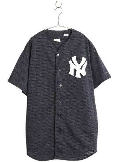 USA製 ヤンキース ベースボール シャツ メンズ L / 古着 MLB オフィシャル マジェスティック 大リーグ ユニフォーム メッシュ ゲームシャツ