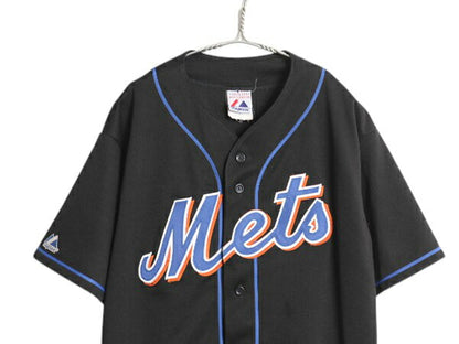 USA製 メッツ ベースボール シャツ メンズ L / MLB オフィシャル マジェスティック 大リーグ ユニフォーム ジャージ ゲームシャツ ブラック