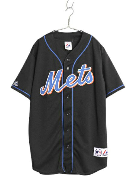 USA製 メッツ ベースボール シャツ メンズ L / MLB オフィシャル マジェスティック 大リーグ ユニフォーム ジャージ ゲームシャツ ブラック