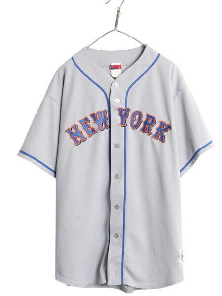 USA製 メッツ ベースボール シャツ メンズ XXL 程/ 古着 MLB オフィシャル マジェスティック 大リーグ ユニフォーム ジャージ 大きいサイズ