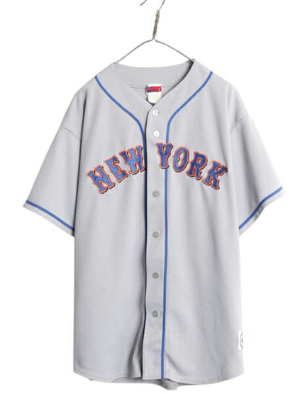 USA製 メッツ ベースボール シャツ メンズ XXL 程/ 古着 MLB オフィシャル マジェスティック 大リーグ ユニフォーム ジャージ 大きいサイズ
