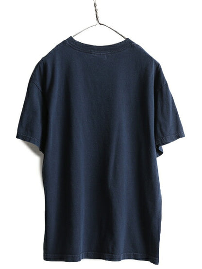 00s ■ アニマル ジョーク メッセージ プリント 半袖 Tシャツ メンズ L / 00年代 モンキー 動物 イラスト キャラクター ヘビーウェイト 紺