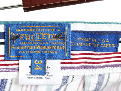 80s USA製 ペンドルトン ストライプ コットン ショートパンツ ( メンズ 34 ) PENDLETON 80年代 ビンテージ 2タック ショーツ 短パン 半パン