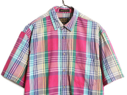 90s エディーバウアー マドラス チェック 半袖 シャツ メンズ L 古着 90年代 オールド Eddie Bauer アウトドア マルチカラー ポケット付き
