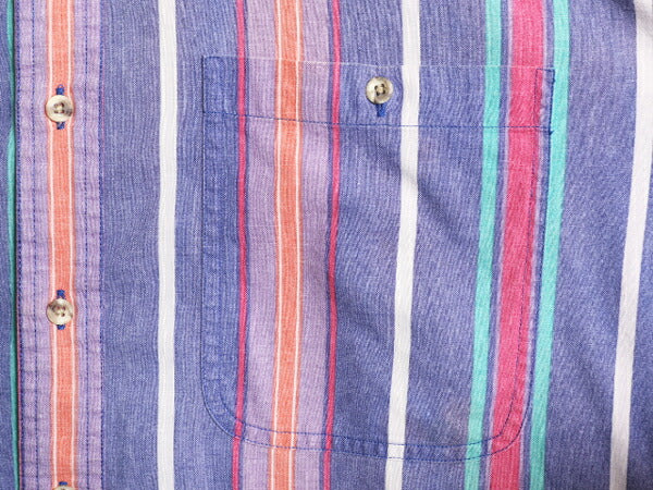 80s チャップス ラルフローレン ストライプ 半袖 ボタンダウン シャツ メンズ L 80年代 ヴィンテージ ポロ CHAPS 半袖シャツ マルチカラー