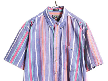 80s チャップス ラルフローレン ストライプ 半袖 ボタンダウン シャツ メンズ L 80年代 ヴィンテージ ポロ CHAPS 半袖シャツ マルチカラー