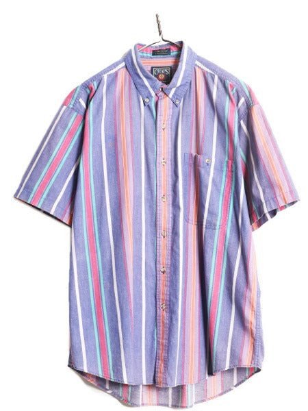 80s チャップス ラルフローレン ストライプ 半袖 ボタンダウン シャツ メンズ L 80年代 ヴィンテージ ポロ CHAPS 半袖シャツ マルチカラー