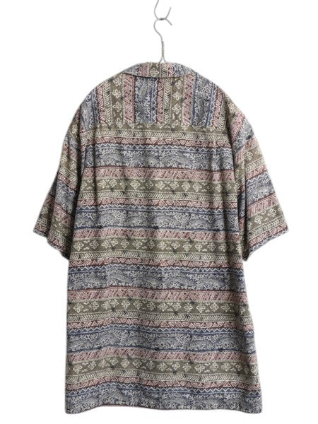 90s ウールリッチ 総柄 オープンカラー 半袖 シャツ メンズ XL 程/ オールド ループ留め 開襟 半袖シャツ アロハ ハワイアン ネイティブ