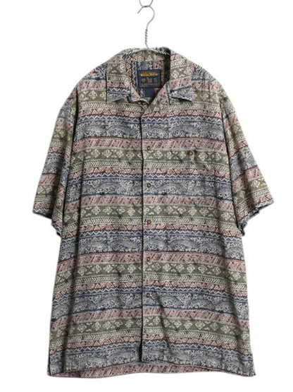 90s ウールリッチ 総柄 オープンカラー 半袖 シャツ メンズ XL 程/ オールド ループ留め 開襟 半袖シャツ アロハ ハワイアン ネイティブ