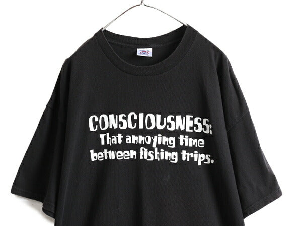 90s 大きいサイズ XXL ■ ジョーク メッセージ プリント 半袖 Tシャツ ( メンズ 2XL ) 90年代 オールド ヘビーウェイト オーバーサイズ 黒