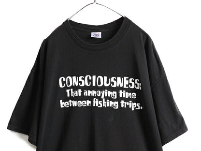 90s 大きいサイズ XXL ■ ジョーク メッセージ プリント 半袖 Tシャツ ( メンズ 2XL ) 90年代 オールド ヘビーウェイト オーバーサイズ 黒