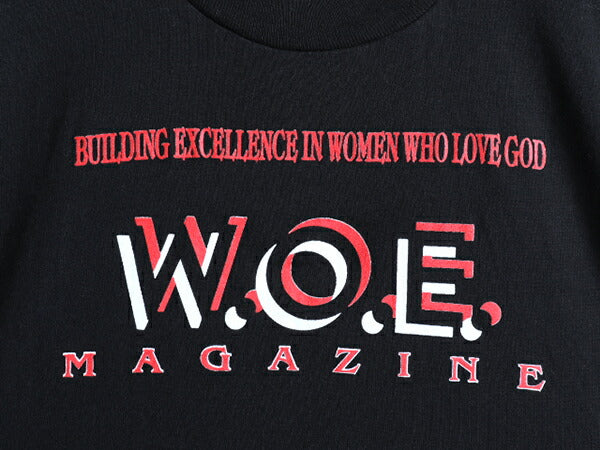 90s USA製 ■ WOE マガジン 両面 プリント 半袖 Tシャツ メンズ L / 90年代 雑誌 ジョーク メッセージ ヘビーウェイト シングルステッチ 黒