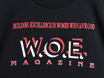 90s USA製 ■ WOE マガジン 両面 プリント 半袖 Tシャツ メンズ L / 90年代 雑誌 ジョーク メッセージ ヘビーウェイト シングルステッチ 黒