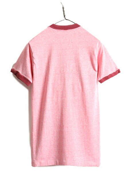 70s ■ タウンクラフト プリント 半袖 リンガー Tシャツ ( レディース S 小さめ XS 程) 70年代 ビンテージ TOWNCRAFT キャラクター 赤 杢