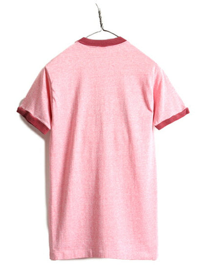 70s ■ タウンクラフト プリント 半袖 リンガー Tシャツ ( レディース S 小さめ XS 程) 70年代 ビンテージ TOWNCRAFT キャラクター 赤 杢
