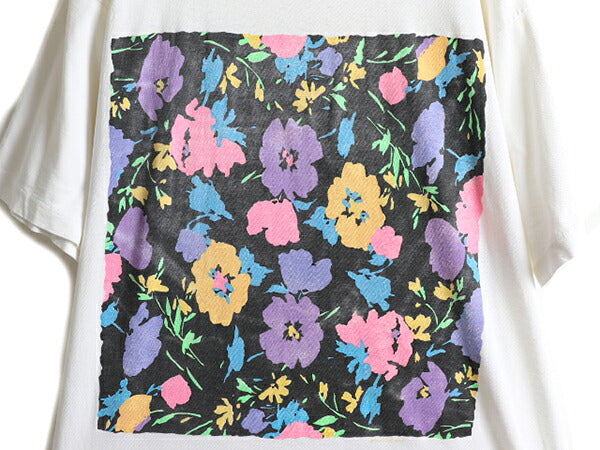 90s 大きいサイズ XXL ■ フラワー アート プリント 半袖 Tシャツ メンズ 2XL / 90年代 花 芸術 イラスト シングルステッチ ヘビーウェイト