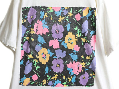 90s 大きいサイズ XXL ■ フラワー アート プリント 半袖 Tシャツ メンズ 2XL / 90年代 花 芸術 イラスト シングルステッチ ヘビーウェイト