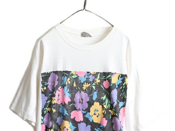 90s 大きいサイズ XXL ■ フラワー アート プリント 半袖 Tシャツ メンズ 2XL / 90年代 花 芸術 イラスト シングルステッチ ヘビーウェイト