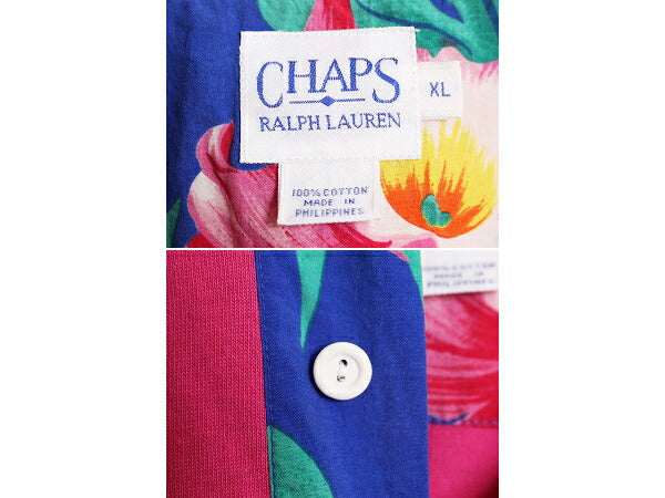 90s チャップス ラルフローレン 半袖 ポロシャツ メンズ XL オールド ポロ CHAPS 半袖シャツ ハワイアン アロハ 総柄 ラガー シャツ タイプ
