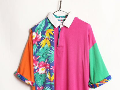 90s チャップス ラルフローレン 半袖 ポロシャツ メンズ XL オールド ポロ CHAPS 半袖シャツ ハワイアン アロハ 総柄 ラガー シャツ タイプ