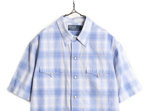 90s ポロ ラルフローレン チェック ウエスタン 半袖 シャツ メンズ M 古着 90年代 オールド 半袖シャツ ポニー無し コットン ポケット付き