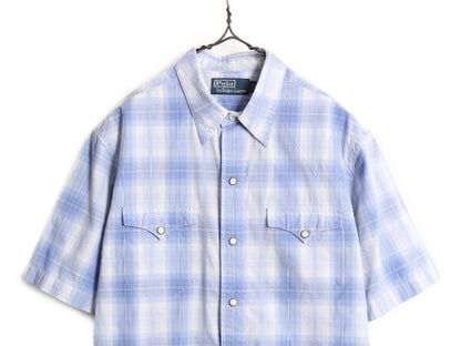 90s ポロ ラルフローレン チェック ウエスタン 半袖 シャツ メンズ M 古着 90年代 オールド 半袖シャツ ポニー無し コットン ポケット付き