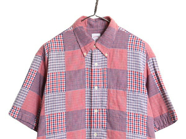 ブルックスブラザーズ パッチワーク 半袖 ボタンダウン シャツ メンズ L / 古着 BROOKS BROTHERS 346 半袖シャツ チェック マルチカラー BD