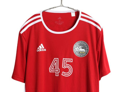 アディダス サッカー ユニフォーム メンズ M ジャージ ゲームシャツ プラクティス 半袖 Tシャツトレーニング ツートン 3ライン スポーツ 赤