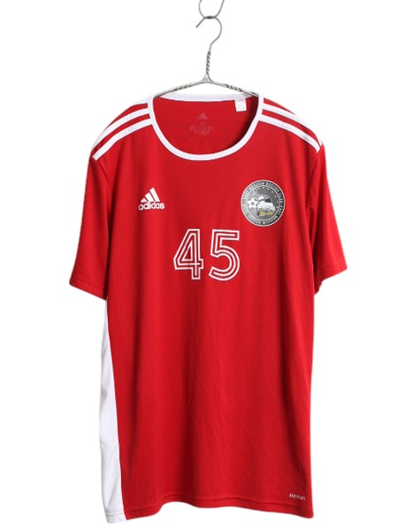 アディダス サッカー ユニフォーム メンズ M ジャージ ゲームシャツ プラクティス 半袖 Tシャツトレーニング ツートン 3ライン スポーツ 赤