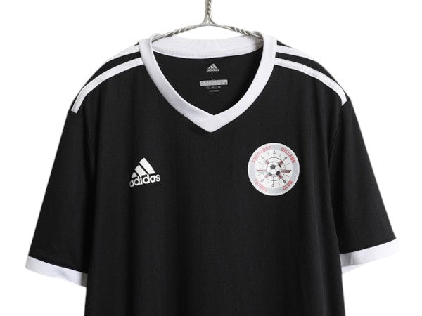 アディダス サッカー ユニフォーム メンズ L / 古着 ジャージ ゲームシャツ プラクティス 半袖 Tシャツ トレーニング ツートン 3ライン 黒