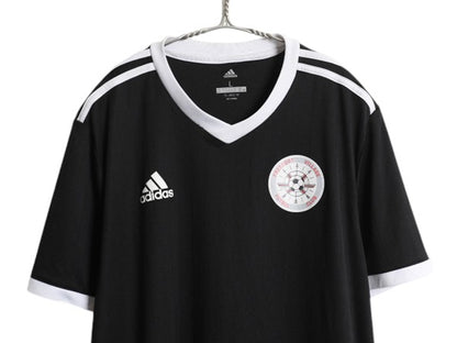 アディダス サッカー ユニフォーム メンズ L / 古着 ジャージ ゲームシャツ プラクティス 半袖 Tシャツ トレーニング ツートン 3ライン 黒