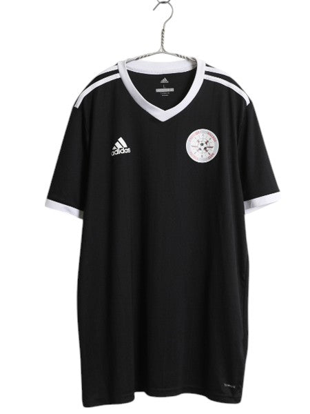アディダス サッカー ユニフォーム メンズ L / 古着 ジャージ ゲームシャツ プラクティス 半袖 Tシャツ トレーニング ツートン 3ライン 黒