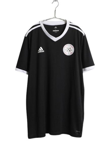 アディダス サッカー ユニフォーム メンズ L / 古着 ジャージ ゲームシャツ プラクティス 半袖 Tシャツ トレーニング ツートン 3ライン 黒