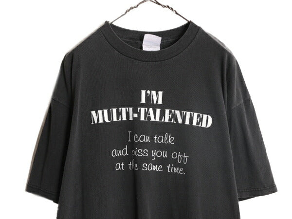 00s ジョーク メッセージ プリント 半袖 Tシャツ メンズ XL 00年代 オールド 半袖Tシャツ ヘビーウェイト コットン 大きいサイズ ブラック